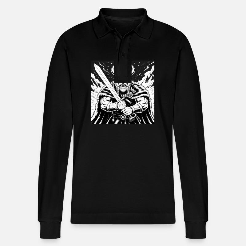Mächtiger Wikinger-Krieger Version 3 - Stanley/Stella Unisex Bio-Langarm-Poloshirt Prepster - Schwarz