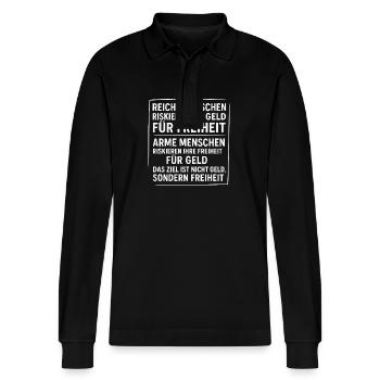 reiche menschen riskieren ihr geld für freiheit... - Stanley/Stella Unisex Bio-Langarm-Poloshirt Prepster - Schwarz - Vorne - Anna (173cm) & Nico (186cm)