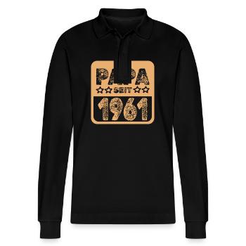 1961 - Stanley/Stella Organic Unisex Long-Sleeved Polo Shirt Prepster - black - Front - Anna (173cm) & Nico (186cm)