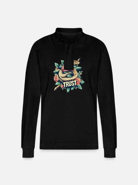 Trust – Snake & Roses. - Stanley/Stella Organic Unisex Long-Sleeved Polo Shirt Prepster - black