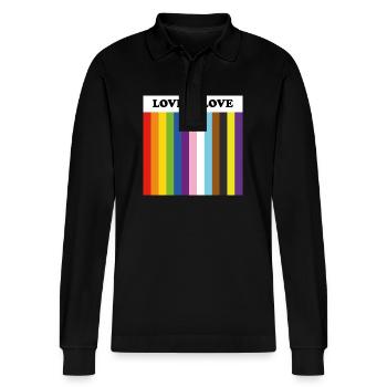 Inclusive Pride love is love - Stanley/Stella Organic Unisex Long-Sleeved Polo Shirt Prepster - black - Front - Anna (173cm) & Nico (186cm)