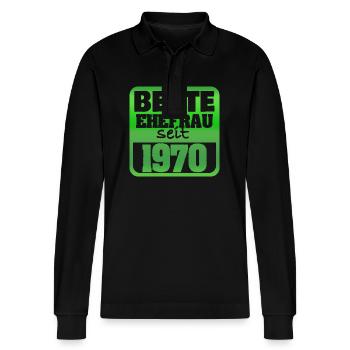 1970 - Stanley/Stella Organic Unisex Long-Sleeved Polo Shirt Prepster - black - Front - Anna (173cm) & Nico (186cm)