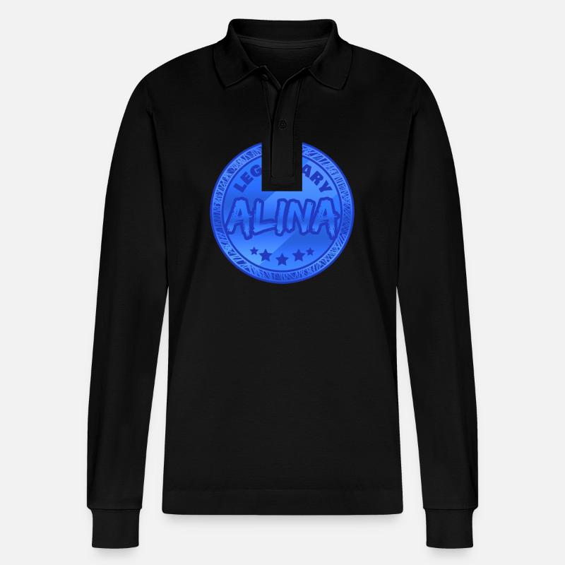 Vorname Alina - Stanley/Stella Unisex Bio-Langarm-Poloshirt Prepster - Schwarz
