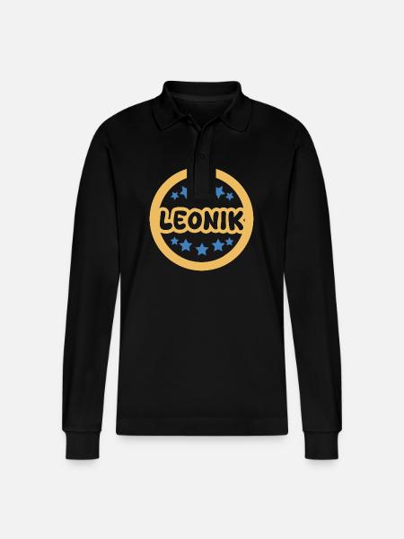 First name Leonik - Stanley/Stella Organic Unisex Long-Sleeved Polo Shirt Prepster - black