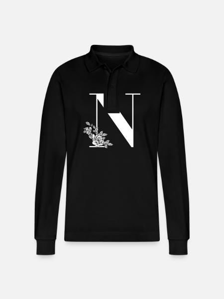 Letter N - Stanley/Stella Organic Unisex Long-Sleeved Polo Shirt Prepster - black