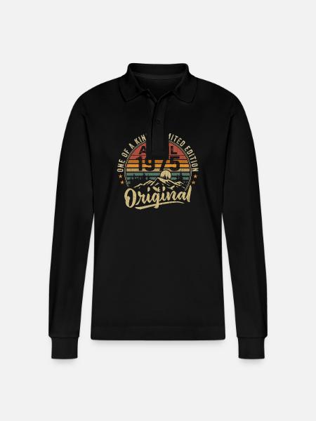 April 1975 Vintage 1975 Birthday Gift - Stanley/Stella Organic Unisex Long-Sleeved Polo Shirt Prepster - black