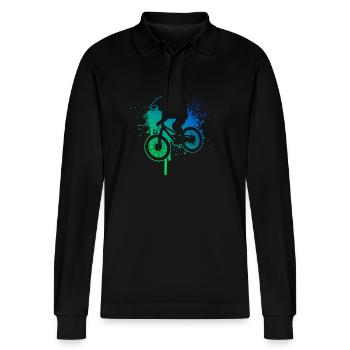 Cyclists Cycling Men Cycling Mountain Bike - Stanley/Stella Organic Unisex Long-Sleeved Polo Shirt Prepster - black - Front - Anna (173cm) & Nico (186cm)