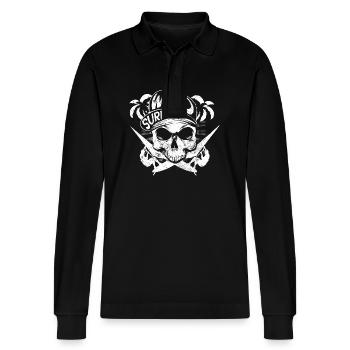 Windsurfers - Stanley/Stella Organic Unisex Long-Sleeved Polo Shirt Prepster - black - Front - Anna (173cm) & Nico (186cm)