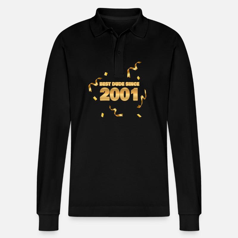 Jahr 2001 - Stanley/Stella Unisex Bio-Langarm-Poloshirt Prepster - Schwarz