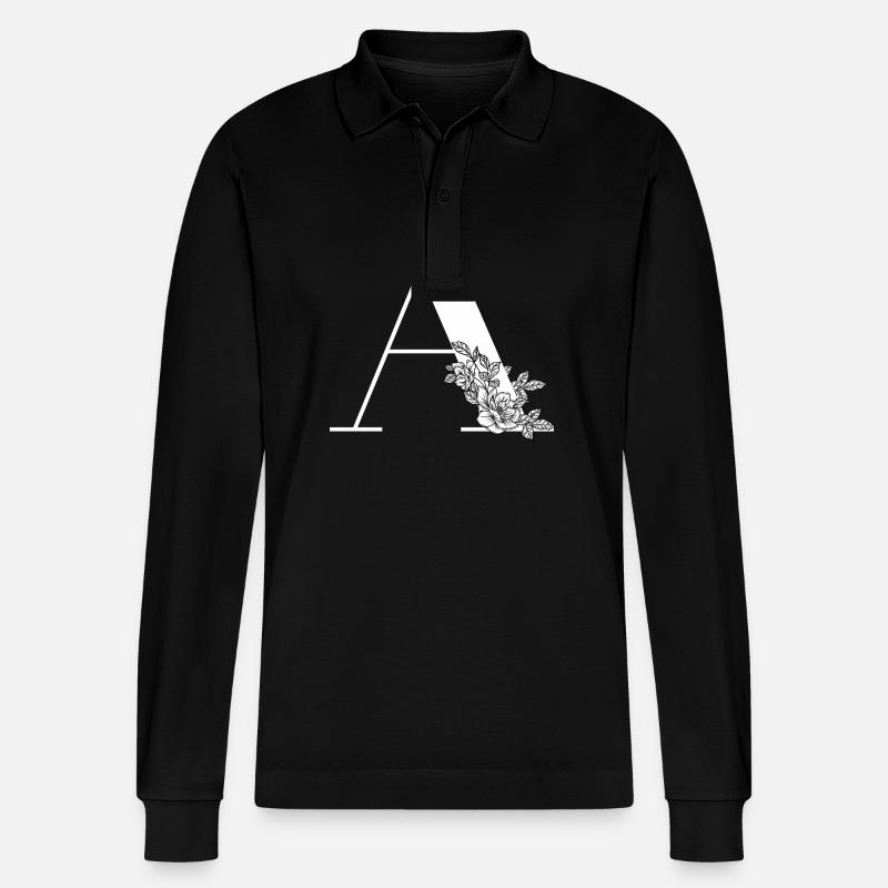 Buchstabe A Blume - Stanley/Stella Unisex Bio-Langarm-Poloshirt Prepster - Schwarz