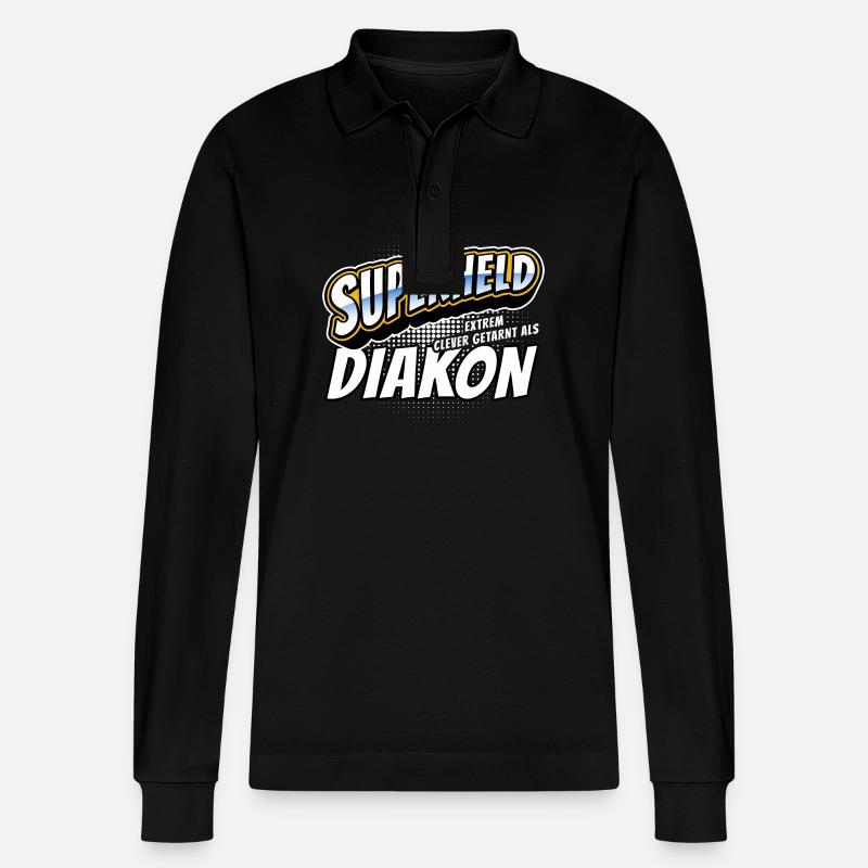 Superheld, clever getarnt als Diakon - Stanley/Stella Unisex Bio-Langarm-Poloshirt Prepster - Schwarz