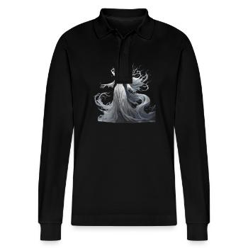 Gruseliges Halloween-partykostüm Banshee - Stanley/Stella Organic Unisex Long-Sleeved Polo Shirt Prepster - black - Front - Anna (173cm) & Nico (186cm)