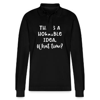 Schreckliche Idee - Stanley/Stella Unisex Bio-Langarm-Poloshirt Prepster - Schwarz - Vorne - Anna (173cm) & Nico (186cm)