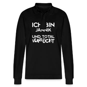 Vorname Jannik - Stanley/Stella Unisex Bio-Langarm-Poloshirt Prepster - Schwarz - Vorne - Anna (173cm) & Nico (186cm)