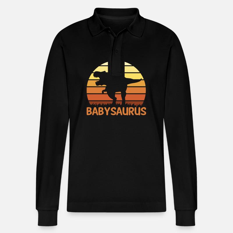 Babysaurus Dino Dinosaurier - Stanley/Stella Unisex Bio-Langarm-Poloshirt Prepster - Schwarz