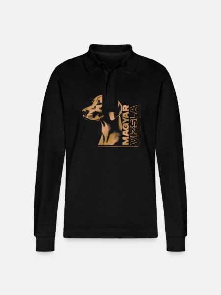 Magyar Vizsla drawing head gold - Stanley/Stella Organic Unisex Long-Sleeved Polo Shirt Prepster - black