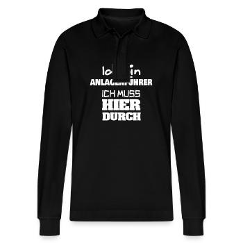 Gift for Plant Operator - Stanley/Stella Organic Unisex Long-Sleeved Polo Shirt Prepster - black - Front - Anna (173cm) & Nico (186cm)