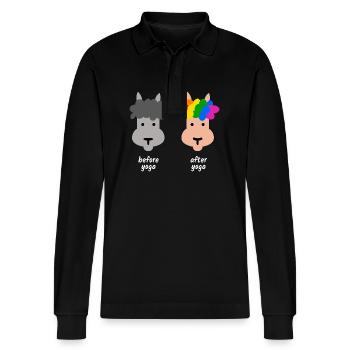Alpaka buntes Lama Yoga - Stanley/Stella Unisex Bio-Langarm-Poloshirt Prepster - Schwarz - Vorne - Anna (173cm) & Nico (186cm)