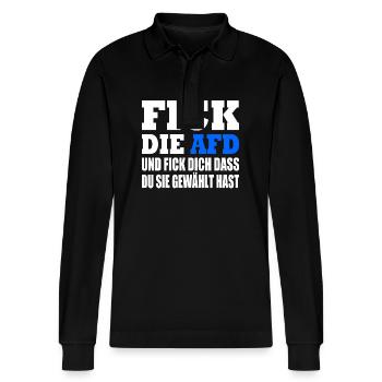 fick die afd und fick dich dass du sie gewählt has - Stanley/Stella Unisex Bio-Langarm-Poloshirt Prepster - Schwarz - Vorne - Anna (173cm) & Nico (186cm)