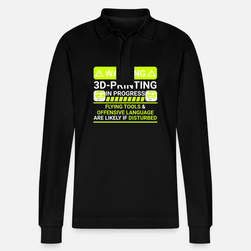 warning 3d printing in progress - Stanley/Stella Unisex Bio-Langarm-Poloshirt Prepster - Schwarz