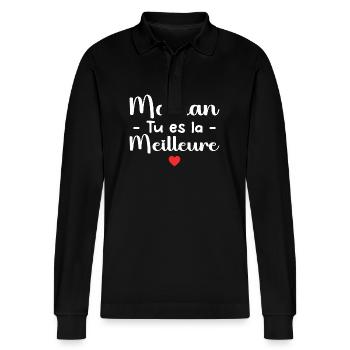 Mom, you're the best - Stanley/Stella Organic Unisex Long-Sleeved Polo Shirt Prepster - black - Front - Anna (173cm) & Nico (186cm)