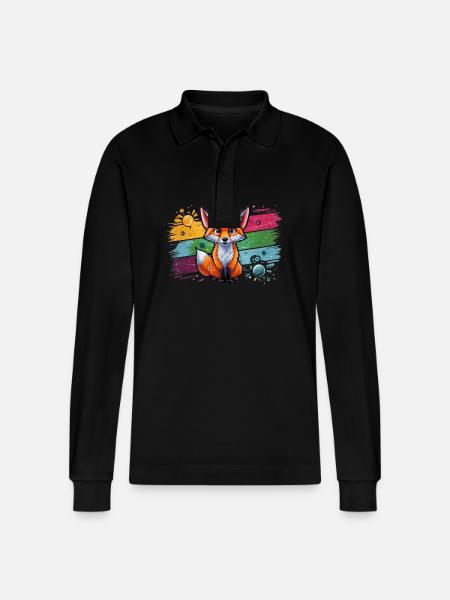 Fox - Illustration - Stanley/Stella Organic Unisex Long-Sleeved Polo Shirt Prepster - black