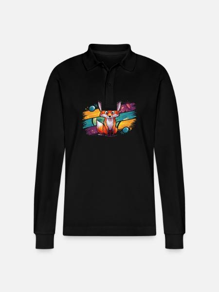 Fox - Illustration - Stanley/Stella Organic Unisex Long-Sleeved Polo Shirt Prepster - black