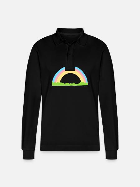 Rainbow Symbol Shape Grass Line - Stanley/Stella Organic Unisex Long-Sleeved Polo Shirt Prepster - black