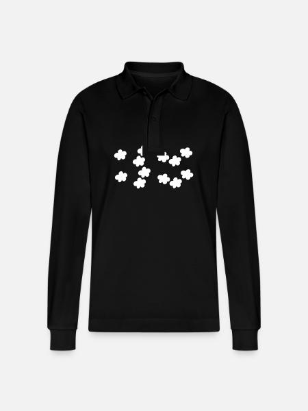 flowers blossom plant pattern - Stanley/Stella Organic Unisex Long-Sleeved Polo Shirt Prepster - black