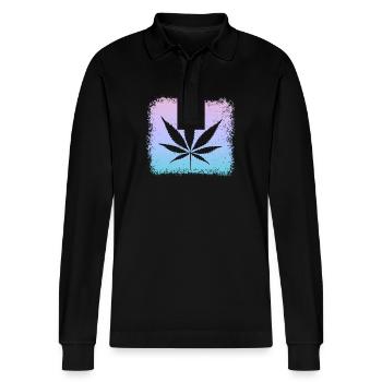 Kiffen Kiffer Weed Gras Stoner - Stanley/Stella Unisex Bio-Langarm-Poloshirt Prepster - Schwarz - Vorne - Anna (173cm) & Nico (186cm)