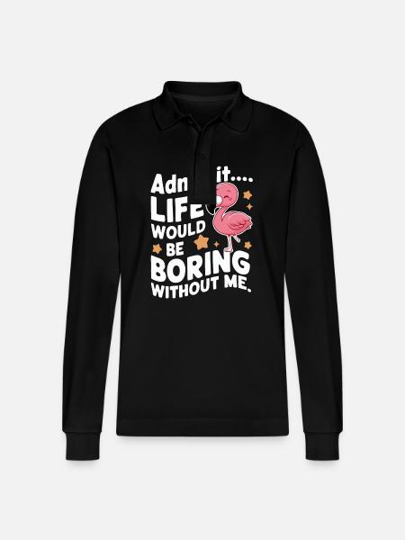 Flamingo Animal Pink - Stanley/Stella Organic Unisex Long-Sleeved Polo Shirt Prepster - black