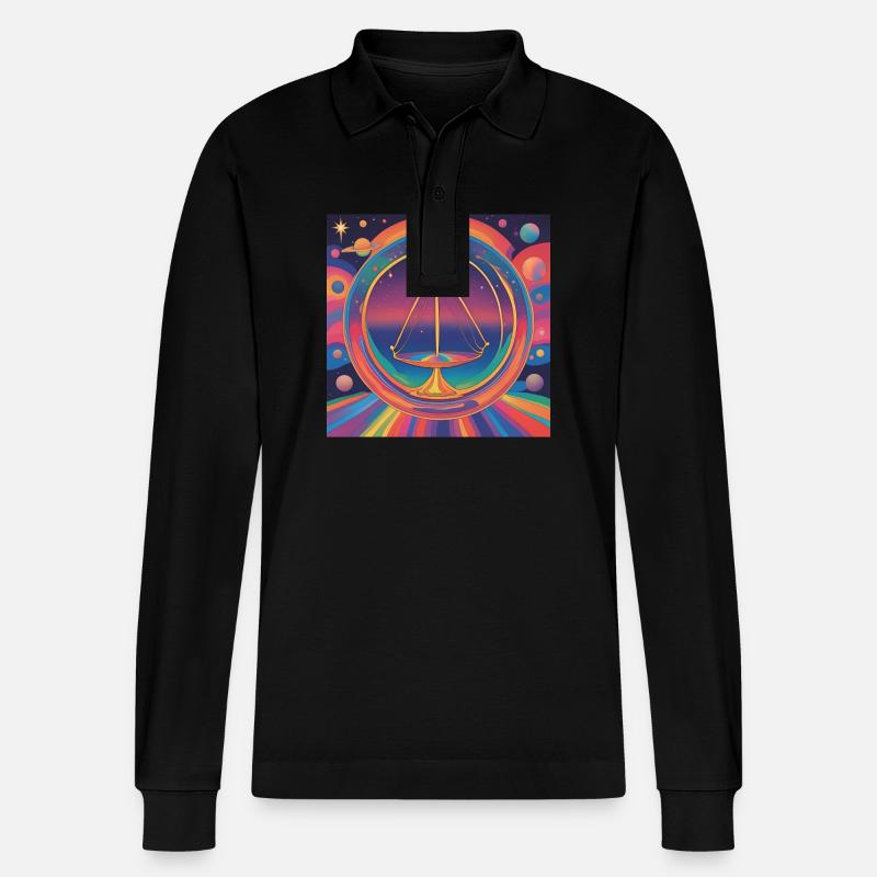 Waage Sternzeichen Astrologie Geschenk - Stanley/Stella Unisex Bio-Langarm-Poloshirt Prepster - Schwarz