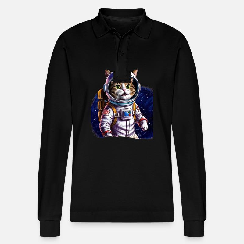 Chat astronaute Cadeau Espace - Polo à manches longues bio PREPSTER Stanley/Stella Unisexe - noir