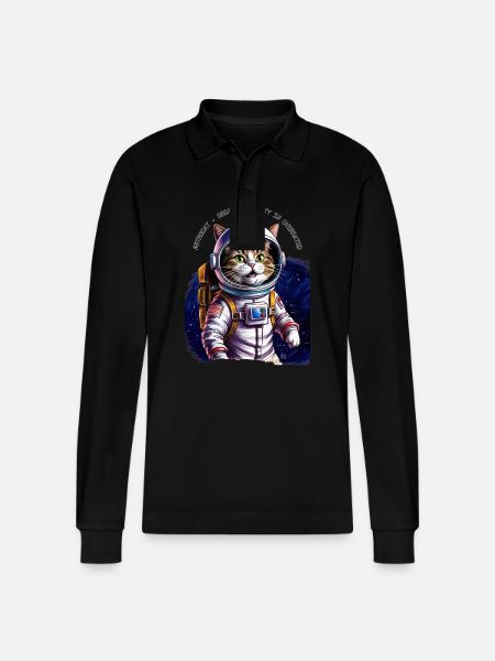 Astro Cat Gift - Stanley/Stella Organic Unisex Long-Sleeved Polo Shirt Prepster - black