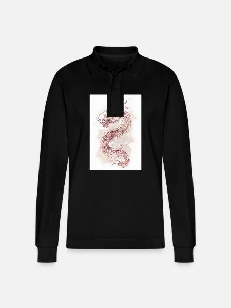 Dragon Mythology China Gift - Stanley/Stella Organic Unisex Long-Sleeved Polo Shirt Prepster - black