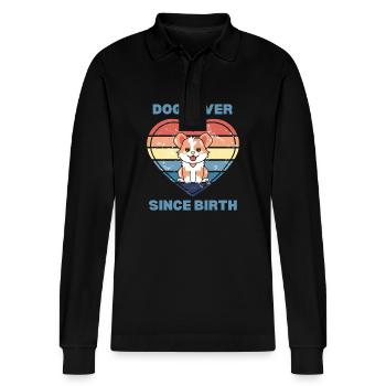 Dog Lover Since Birth - Stanley/Stella Organic Unisex Long-Sleeved Polo Shirt Prepster - black - Front - Anna (173cm) & Nico (186cm)