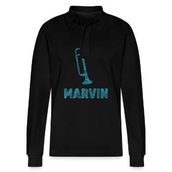 Brass band Marvin - Stanley/Stella Organic Unisex Long-Sleeved Polo Shirt Prepster - black - Front - Anna (173cm) & Nico (186cm)