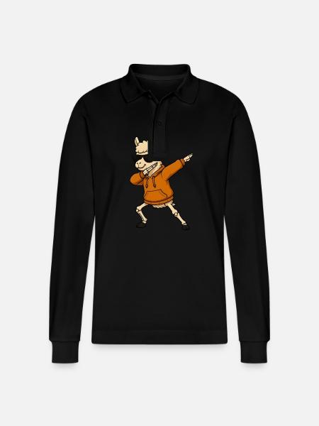 Halloween dabbing llama gift - Stanley/Stella Organic Unisex Long-Sleeved Polo Shirt Prepster - black