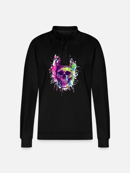 King Skull Crown - Stanley/Stella Organic Unisex Long-Sleeved Polo Shirt Prepster - black