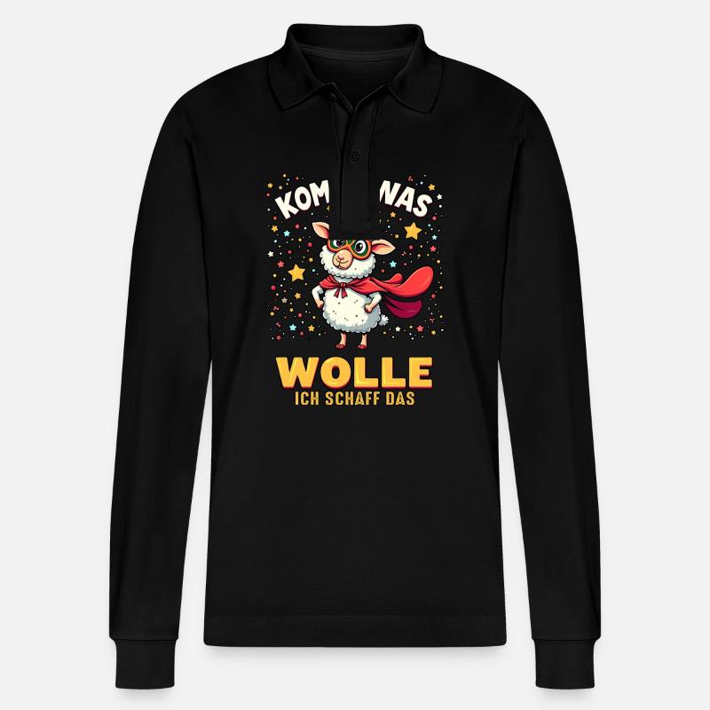 Komme was wolle - Karneval Schaf - Stanley/Stella Unisex Bio-Langarm-Poloshirt Prepster - Schwarz