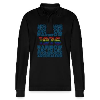 Rainbow 1976 - Stanley/Stella Organic Unisex Long-Sleeved Polo Shirt Prepster - black - Front - Anna (173cm) & Nico (186cm)