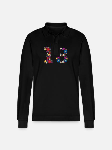 Flowers 18 - Stanley/Stella Organic Unisex Long-Sleeved Polo Shirt Prepster - black