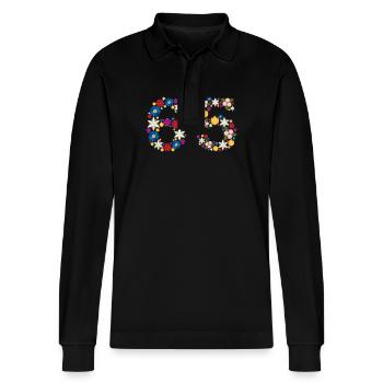 Flowers 65 - Stanley/Stella Organic Unisex Long-Sleeved Polo Shirt Prepster - black - Front - Anna (173cm) & Nico (186cm)