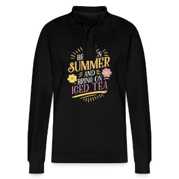 Bring On Summer And Bring On Iced Tea Vibes - Stanley/Stella Organic Unisex Long-Sleeved Polo Shirt Prepster - black - Front - Anna (173cm) & Nico (186cm)