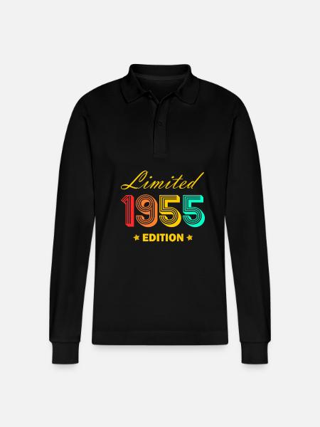 1955 Vintage 70 Compleanno Regalo Nato 1955 - Polo a manica lunga ecologica unisex Prepster di Stanley/Stella - nero