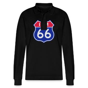 66 birthday - Stanley/Stella Organic Unisex Long-Sleeved Polo Shirt Prepster - black - Front - Anna (173cm) & Nico (186cm)