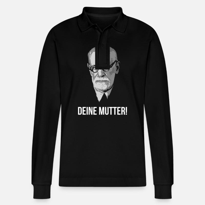 Sigmund Freud Deine Mutter Spruch - Stanley/Stella Unisex Bio-Langarm-Poloshirt Prepster - Schwarz