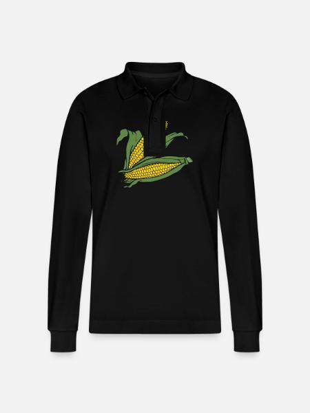 Grain graphic Yellow-green - Stanley/Stella Organic Unisex Long-Sleeved Polo Shirt Prepster - black