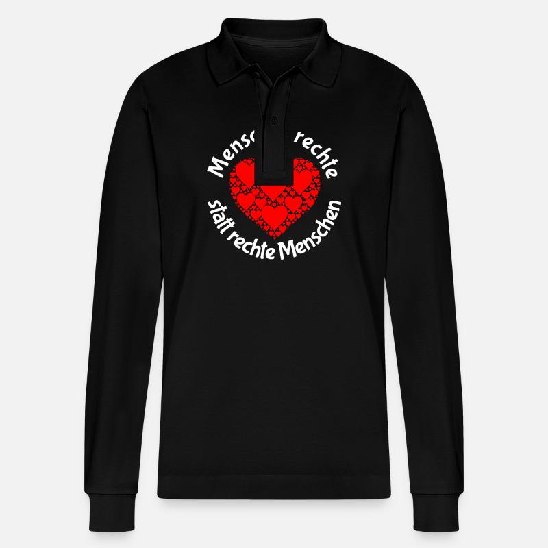 Menschenrechte statt rechte Menschen Statement - Stanley/Stella Unisex Bio-Langarm-Poloshirt Prepster - Schwarz