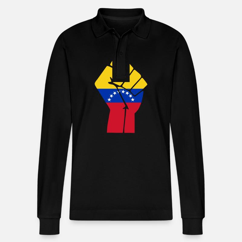 Venezuela Faustflagge - Stanley/Stella Unisex Bio-Langarm-Poloshirt Prepster - Schwarz